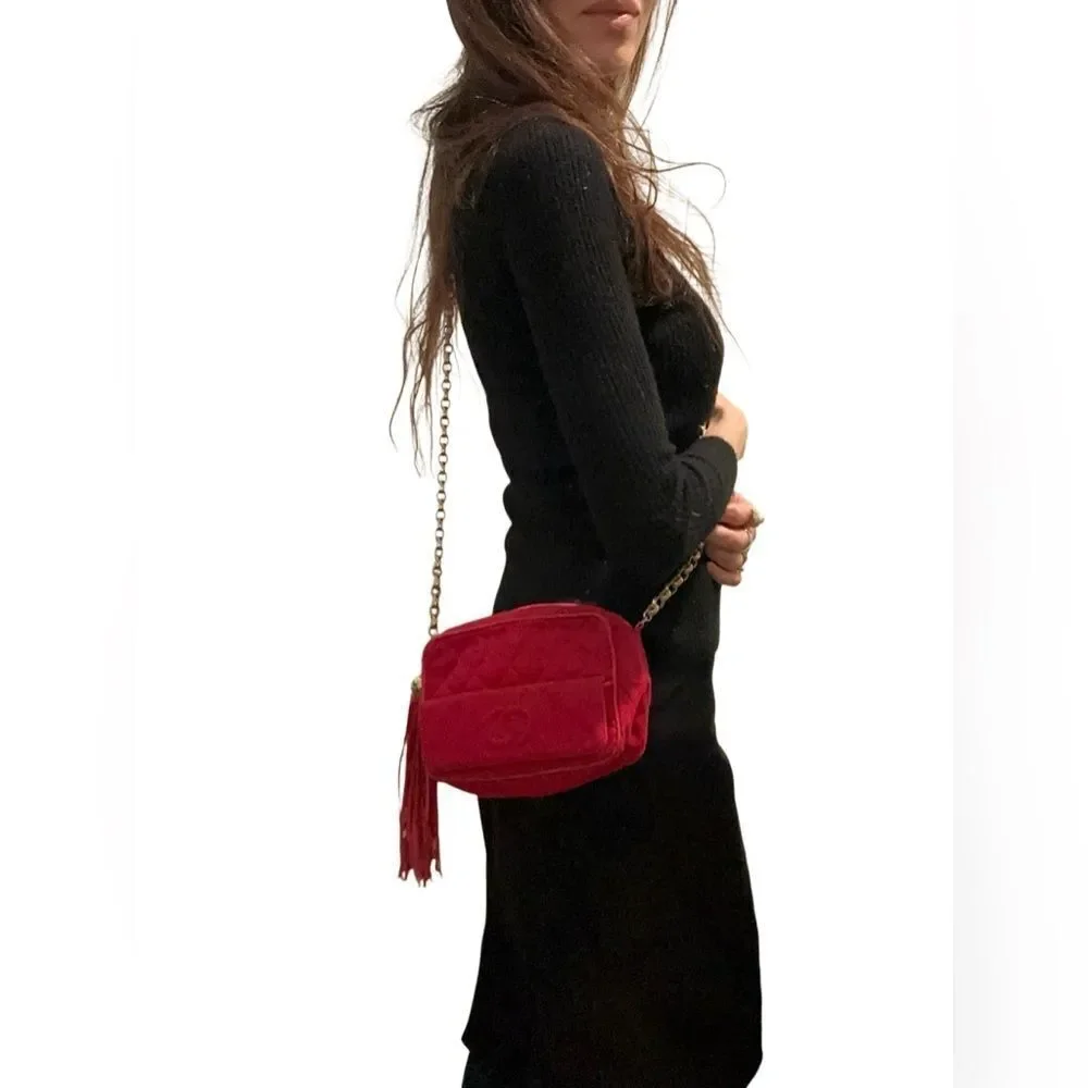 Chanel Quilted Red Crossbody Bag with Gold Chain